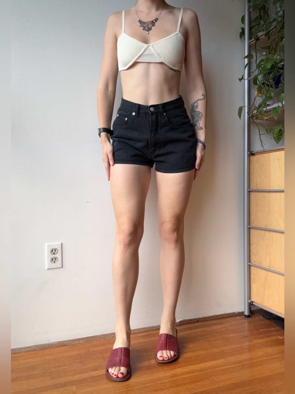 Attitude black vintage high waisted denim shorts